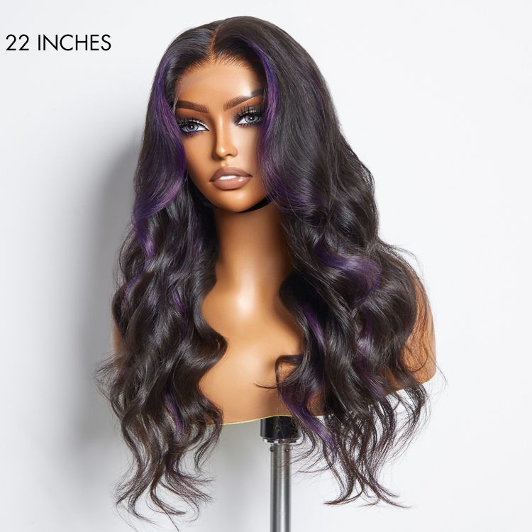 Purple Highlights Mid Part Loose Wave Glueless 5x5 Closure HD Lace Wig-04