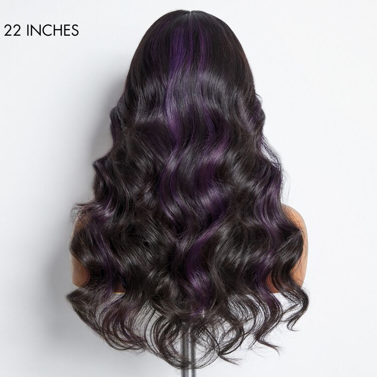 Purple Highlights Mid Part Loose Wave Glueless 5x5 Closure HD Lace Wig-07