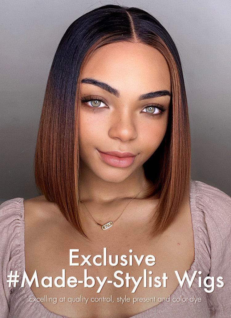Limited Design | Ombre Highlight Silky Blunt Cut Glueless 5x5 Closure HD Lace Bob Wig Pre-Cut Lace | Large & Small Cap Size-01