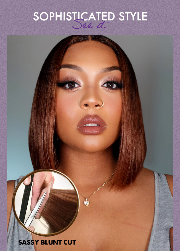 Limited Design | Ombre Highlight Silky Blunt Cut Glueless 5x5 Closure HD Lace Bob Wig Pre-Cut Lace | Large & Small Cap Size-03
