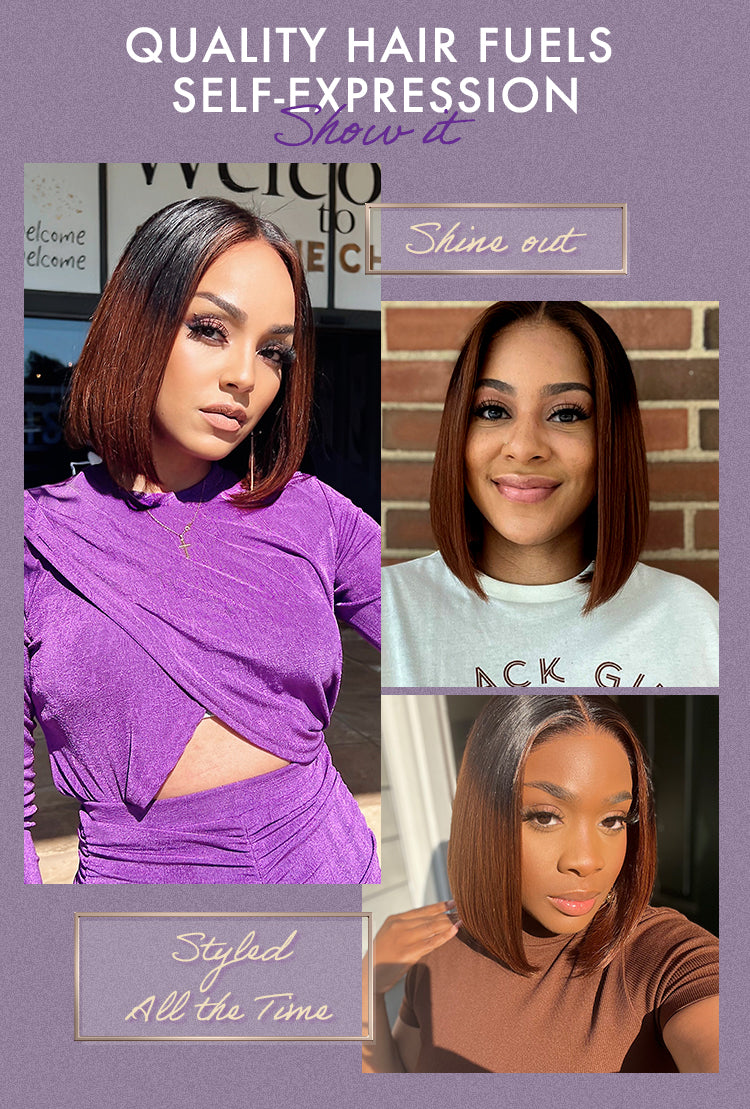 Limited Design | Ombre Highlight Silky Blunt Cut Glueless 5x5 Closure HD Lace Bob Wig Pre-Cut Lace | Large & Small Cap Size-05