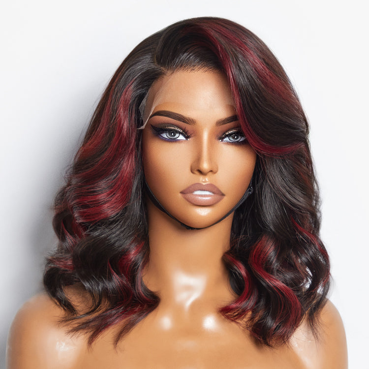 Red Highlight Bouncy Loose Wave Glueless 5x5 Closure HD Lace Wig | Large & Small Cap Size-01