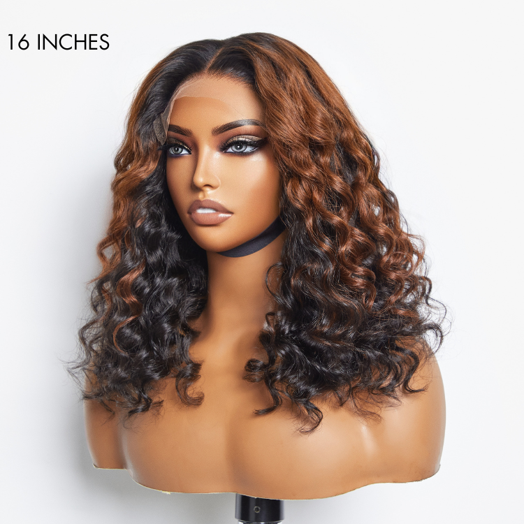 Classic and Chic Peekaboo Ombre Brown Water Wave Glueless 5x5 Closure Lace Curly Wig - US Only-05