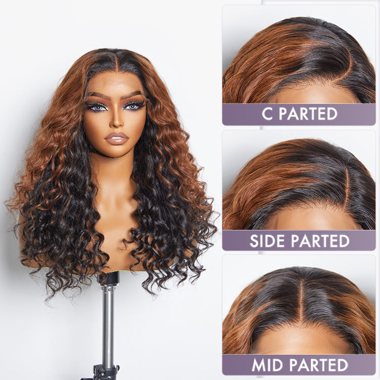 Classic and Chic Peekaboo Ombre Brown Water Wave Glueless 5x5 Closure Lace Curly Wig - US Only-06