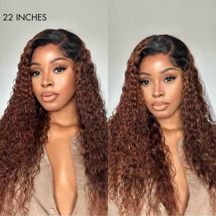 Reddish Brown Ombre Water Wave Glueless 5×5 Closure Lace Wig Pre-bleac