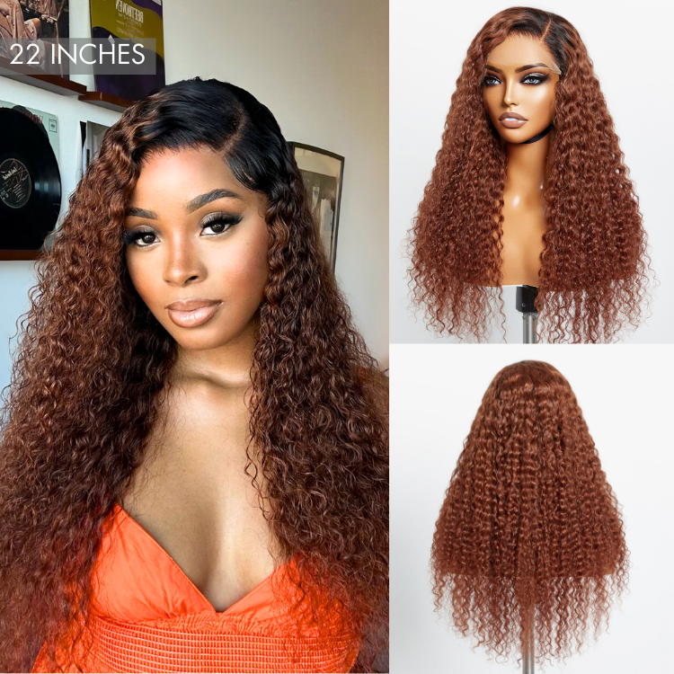 Reddish Brown Ombre Water Wave Glueless 5×5 Closure Lace Wig Pre-bleached - US ONLY-07
