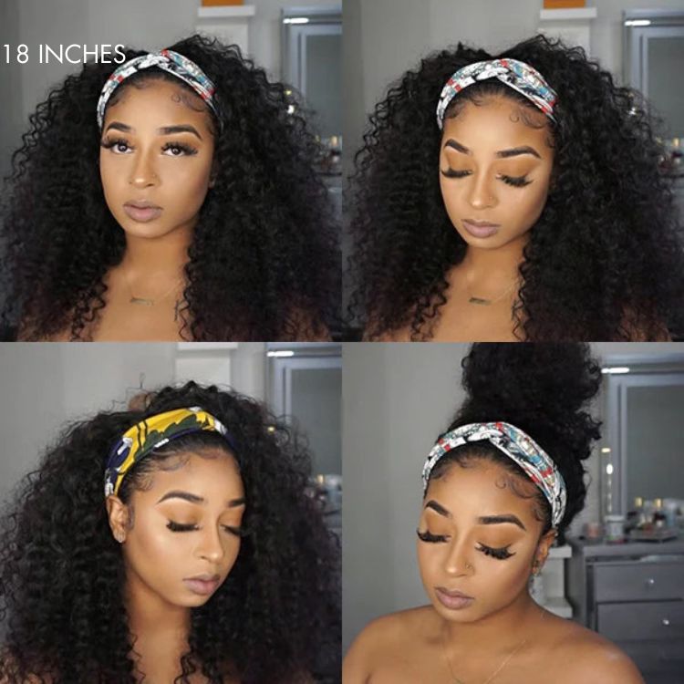 Special Deal | Throw On & Go Natural Black / Blonde Highlight Deep Wave No Lace Glueless Long Headband Wig (Get Free Trendy Headbands)-08