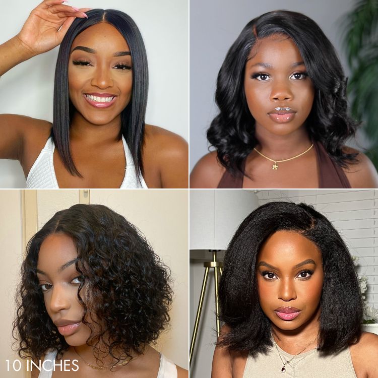 Luvme U Part Wig in body wave, straight, kinky, and deep wave human hair styles, featuring natural-looking hair and U-shaped part.