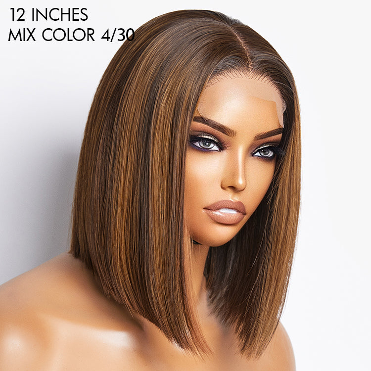 Luvme glueless sleek piano highlights 4x4 closure bob wig made of 100% human hair, displayed on a mannequin head.
