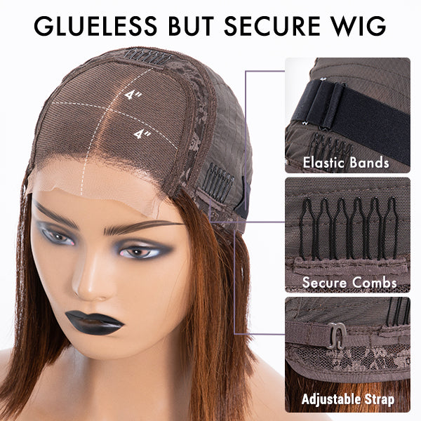 Luvme glueless sleek piano highlights 4x4 closure bob wig made of 100% human hair, styled with a smooth, natural finish.