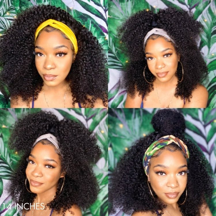 Exclusive Discount | Natural Black Jerry Curly No Lace Glueless Free Part Long Headband Wig 100% Human Hair (Get Free Trendy Headbands)-04