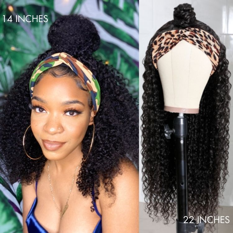 Exclusive Discount | Natural Black Jerry Curly No Lace Glueless Free Part Long Headband Wig 100% Human Hair (Get Free Trendy Headbands)-06