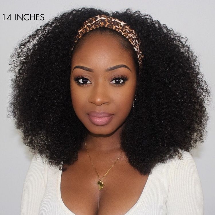 Exclusive Discount | Natural Black Jerry Curly No Lace Glueless Free Part Long Headband Wig 100% Human Hair (Get Free Trendy Headbands)-07