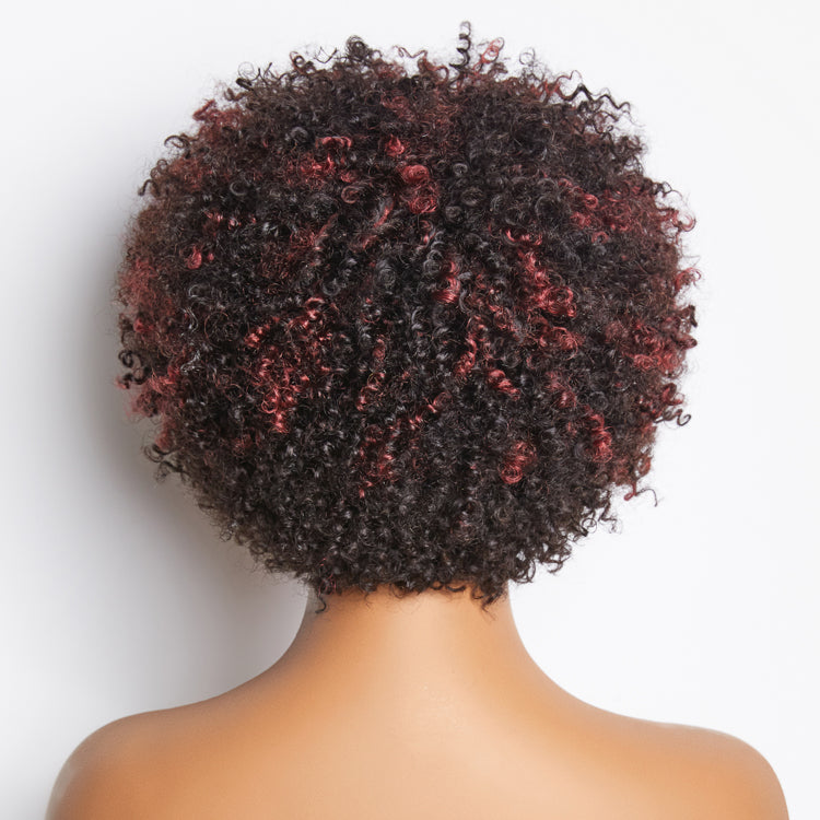Dark Red / Blonde Highlights / Natural Black Afro Curls Glueless Ready to Go Wig Beginner Friendly - US Only-03