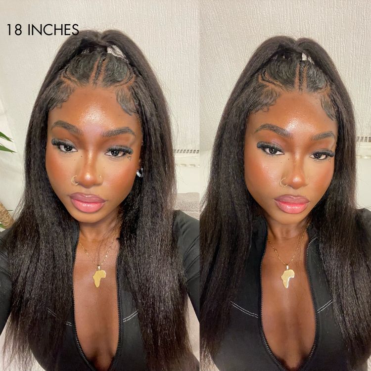 Luvme 5x5 closure wig with natural black kinky edges, long human hair wig featuring kinky straight style, glueless fit