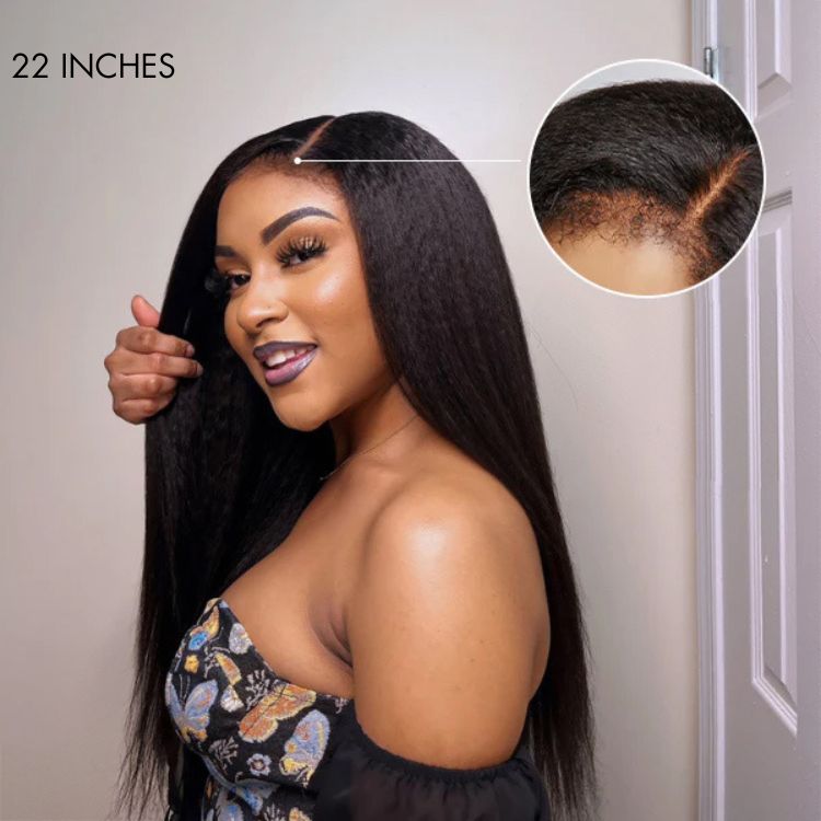 4C Edges | Natural Black Kinky Edges Kinky Straight 5x5 Closure Glueless Long Wig 100% Human Hair - US Only-08