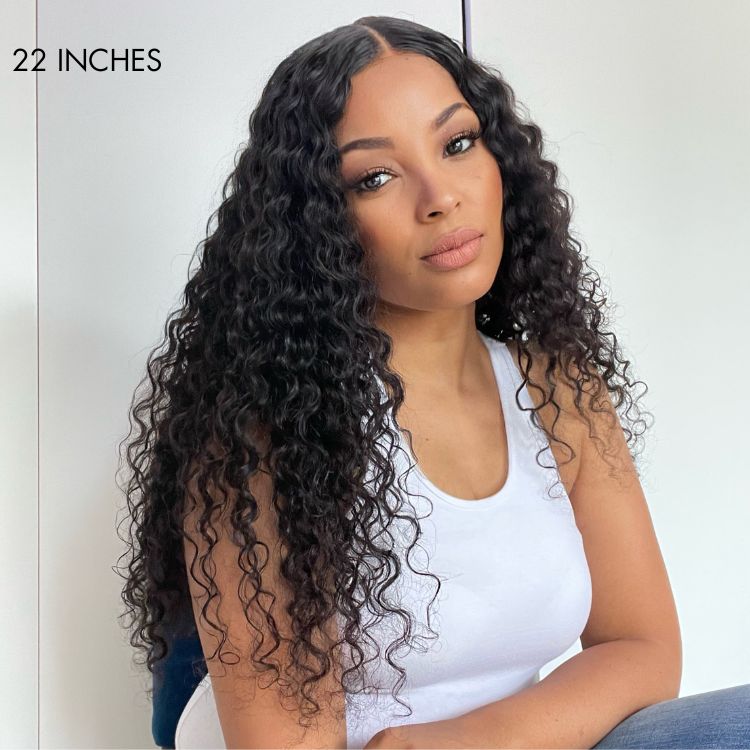 Luvme 13x4 deep wave glueless frontal lace wig with 180% density, natural hair texture, and lace front for a seamless look.