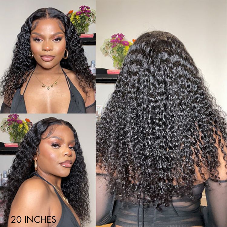 Luvme 13x4 deep wave glueless frontal lace wig with 180% density, showcasing the textured hair and lace front design.