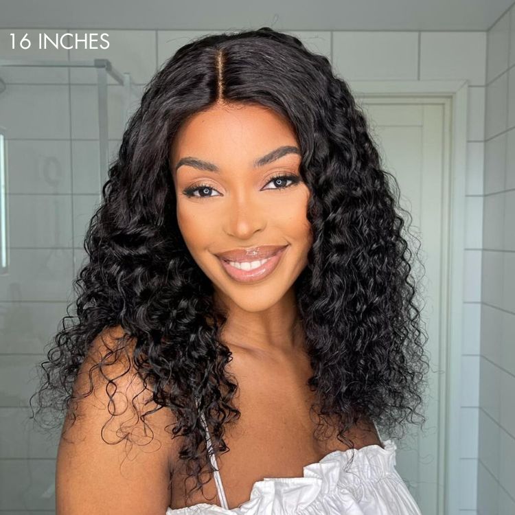 Luvme 13x4 frontal lace wig with deep wave style and 180% density, showcasing natural hair pattern and lace front design.