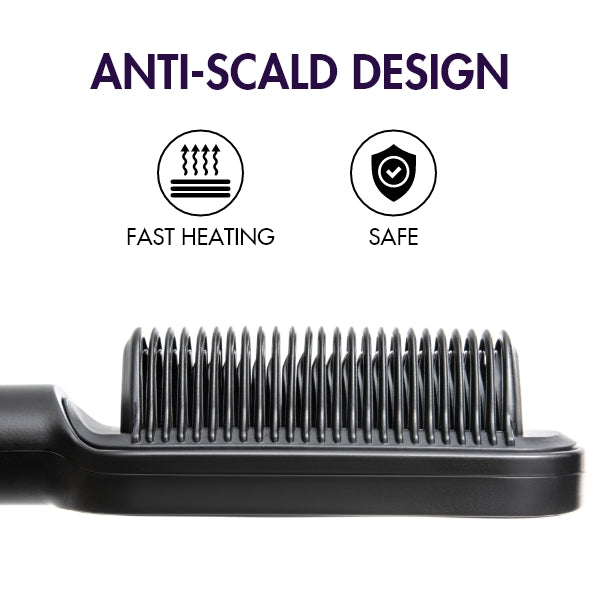 Luvme Hair ceramic hair straightener comb with US plug, built-in heater, adjustable temps, anti-scald design for professional styling.