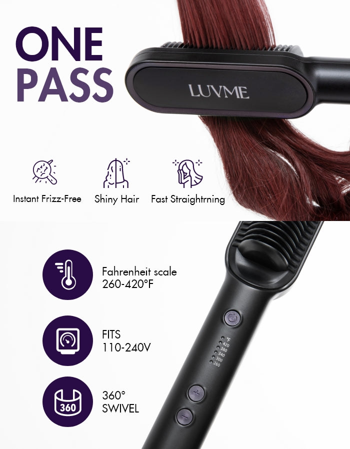 Hair Straightener Comb with US Plug, Built-in Ceramic Heating Plate, 20s Fast Heating & 5 Temp Settings & Anti-Scald for Professional Salon at Home-01