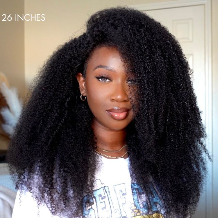 Luvme Afro curly 13x4 frontal lace wig with real HD lace, glueless, free parting, showcasing the wig’s curl pattern and lace front.