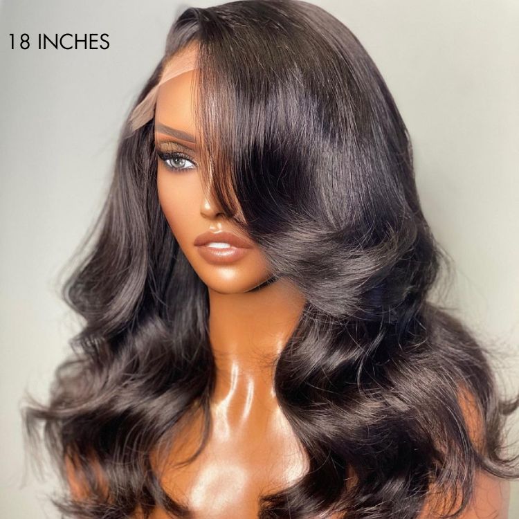 Glueless 13x6 Frontal Lace Natural Black Body Wave Side Part Long Wig 100% Human Hair - US Only-03