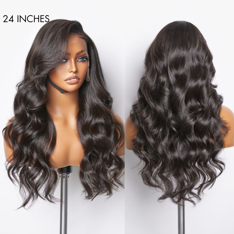 Glueless 13x6 Frontal Lace Natural Black Body Wave Side Part Long Wig 100% Human Hair - US Only-08