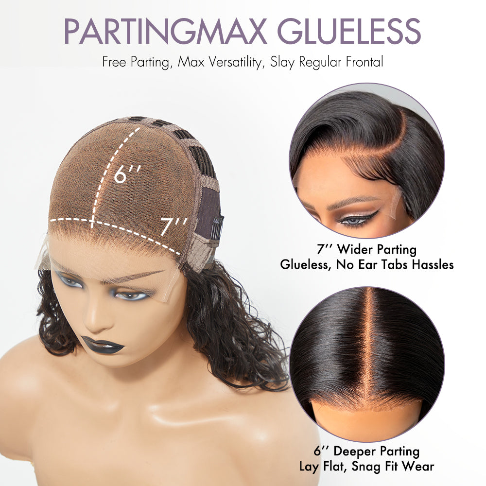 Luvme Hair glueless body wave wig with 7x6 HD lace closure, pre-plucked, bleached knots, breathable cap, and loose style.