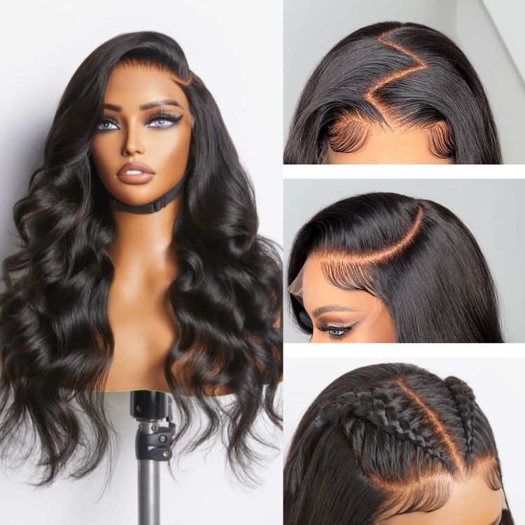 Luvme Hair glueless body wave wig with 7x6 HD lace closure, pre-plucked, bleached knots, breathable cap, and loose style.