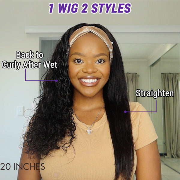 Luvme Wet and Wavy Headband Wig with water wave curls, long length, glueless design, worn as a stylish, easy-to-apply hair accessory