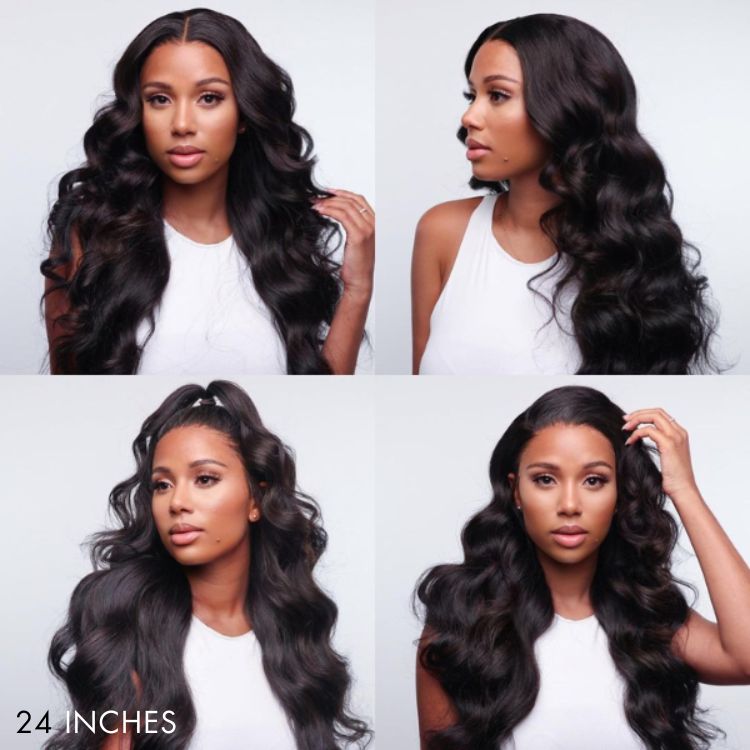 Glueless 13x6 Frontal Lace Natural Black Body Wave Side Part Long Wig 100% Human Hair - US Only-06