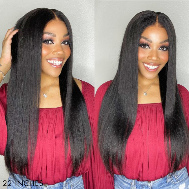 Luvme 13x4 Frontal HD Lace wig with natural hairline, Yaki straight human hair, glueless long wig for versatile styling.