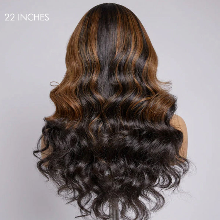 Brown Mix Black / Natural Black C Part Glueless Loose Wave 5x5 Closure Wig with Bangs- US ONLY-05