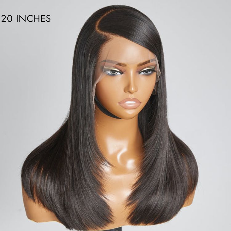 Luvme 13x4 frontal lace wig with silky straight, 90s-inspired side swoop, long human hair, glueless design