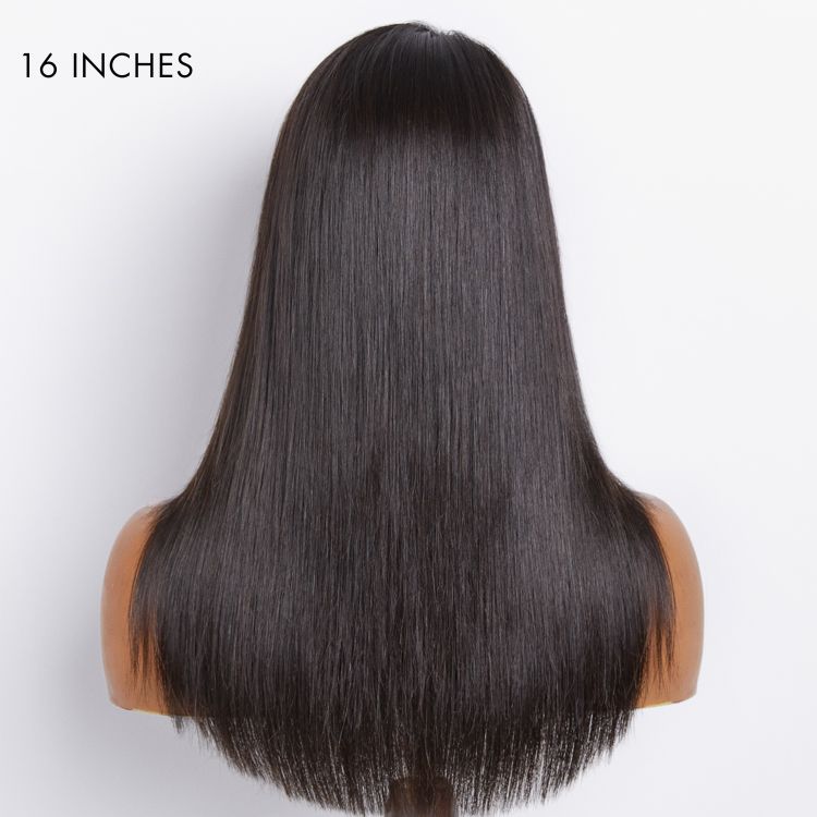 Silky straight layered bangs 5x5 closure HD lace wig by Luvme Hair, showcasing natural hairline and smooth texture.