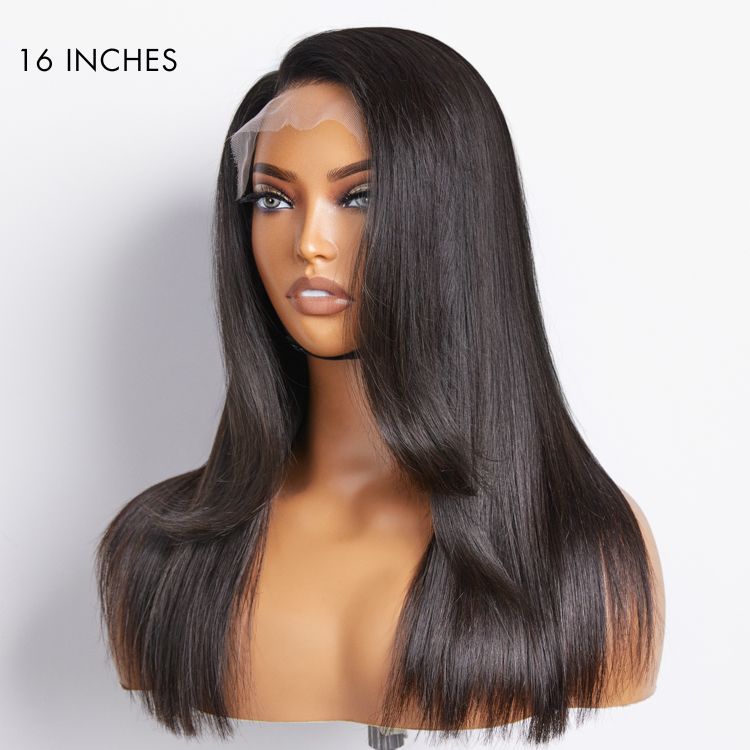 Silky straight layered bangs 5x5 closure HD lace wig by Luvme Hair, showcasing the natural-looking hair and lace details.
