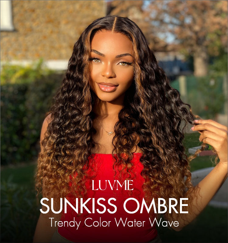 Special Deal | Fluffy Brown Ombre Highlights Water Wave Glueless 5x5 Closure HD Lace Long Curly Wig Breathable Cap-10
