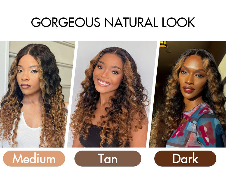 Special Deal | Fluffy Brown Ombre Highlights Water Wave Glueless 5x5 Closure HD Lace Long Curly Wig Breathable Cap-11