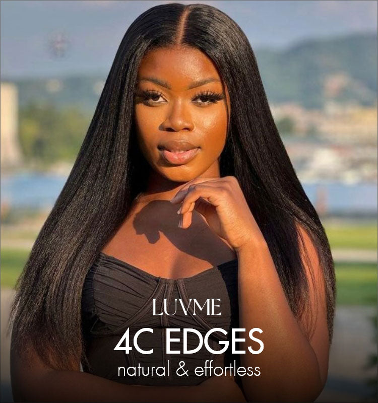 4C Edges | Natural Black Kinky Edges Kinky Straight 5x5 Closure Glueless Long Wig 100% Human Hair - US Only-01