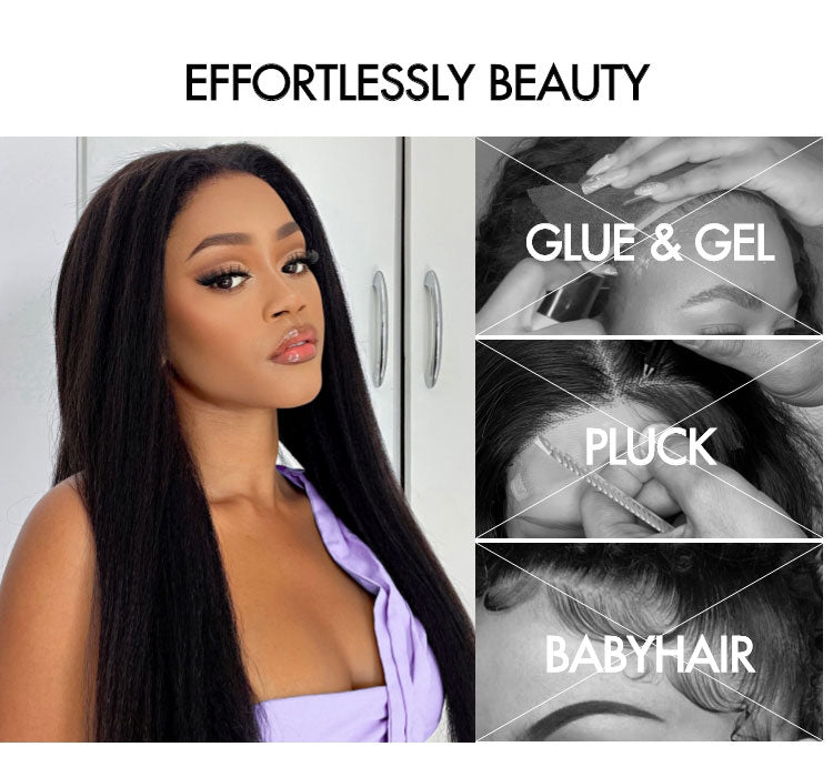 4C Edges | Natural Black Kinky Edges Kinky Straight 5x5 Closure Glueless Long Wig 100% Human Hair - US Only-02