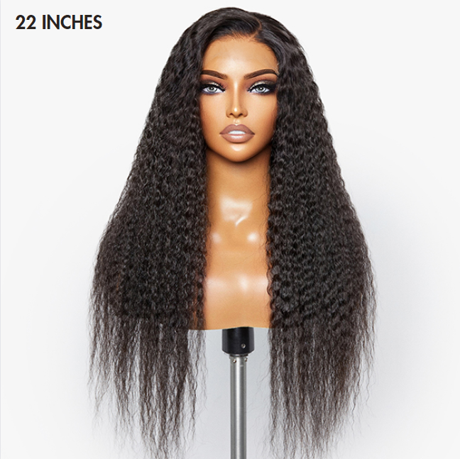 Luvme Hair Super Bohemian Curly 5x5 Closure Wig with HD lace, glueless, ready-to-wear, featuring a left C part style.