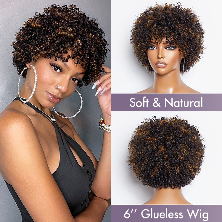 Ready to Go Blonde Highlights Afro Curls Light Weight Glueless Short Wig - US Only-09