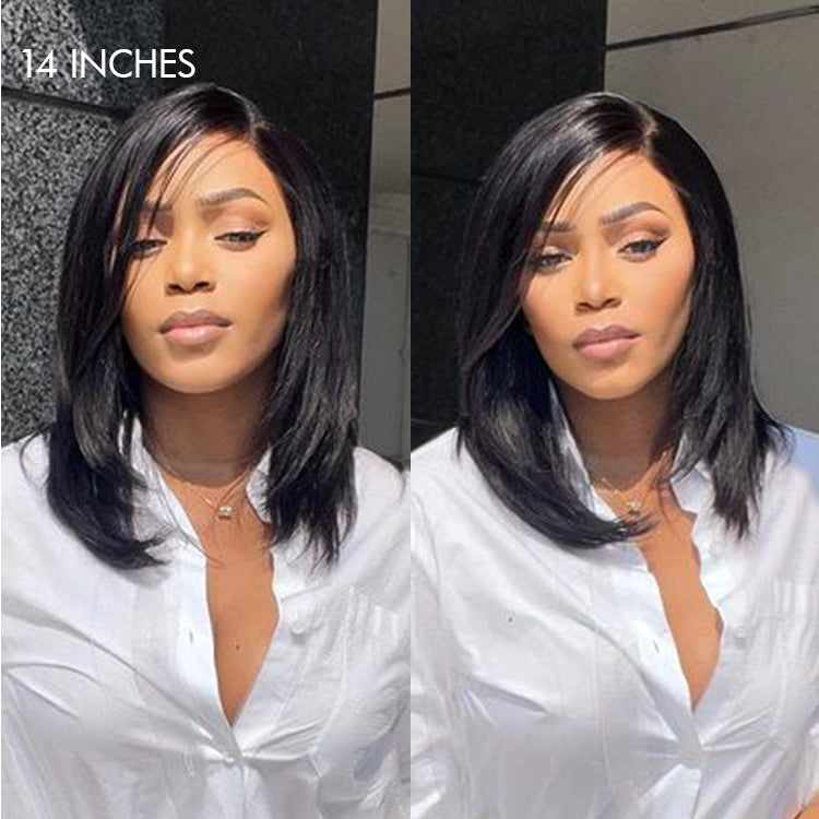 Luvme shaggy layered 4x4 closure wig with side-swept bangs, 100% human hair, showcasing the textured hairstyle and wig cap details.