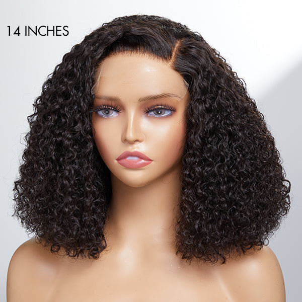 Luvme full kinky curly 5x5 closure HD lace glueless side part wig with neck length, 100% human hair, natural curly texture
