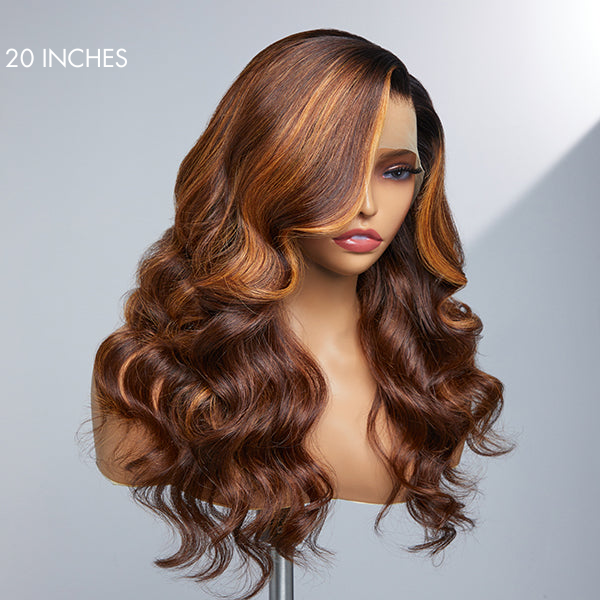 Luvme Hair blonde highlight loose body wave 13x4 frontal glueless wig with long left-side part and HD lace