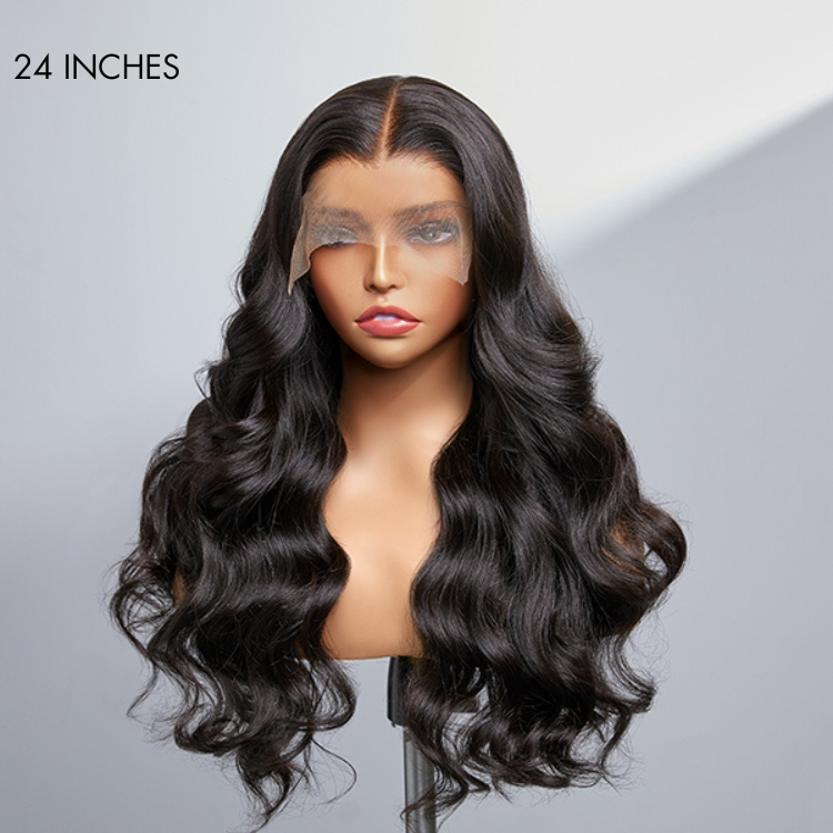 Luvme 200% Mega Density Natural Black Body Wave 5x5 Closure Lace Glueless Human Hair Wig, long and full volume style