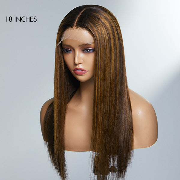 Limited Design | Brown Blonde Mix Silky Straight 5x5 Closure Lace Glueless Long Wig 100% Human Hair-09