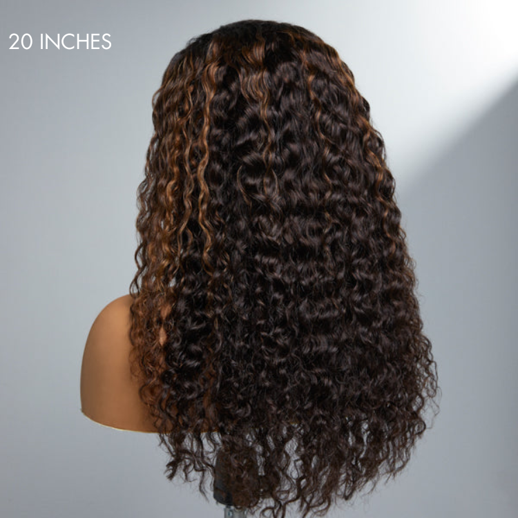 Luvme 13x4 frontal wig with kinky edges, ombre brown deep wave, HD lace, side part, long glueless wig for natural look
