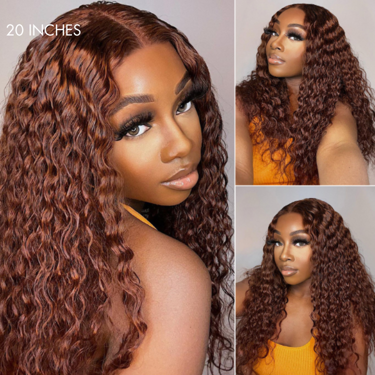 Special Deal | Casual Reddish Brown Curly 5x5 Closure Lace Glueless Mid Part Long Wig 100% Human Hair-02